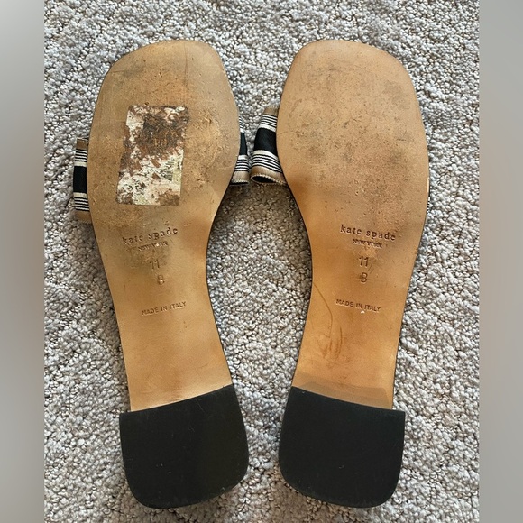Kate Spade New York Black and Tan Striped Bow Slide Sandals, Flats, Size 11B - Picture 10 of 13